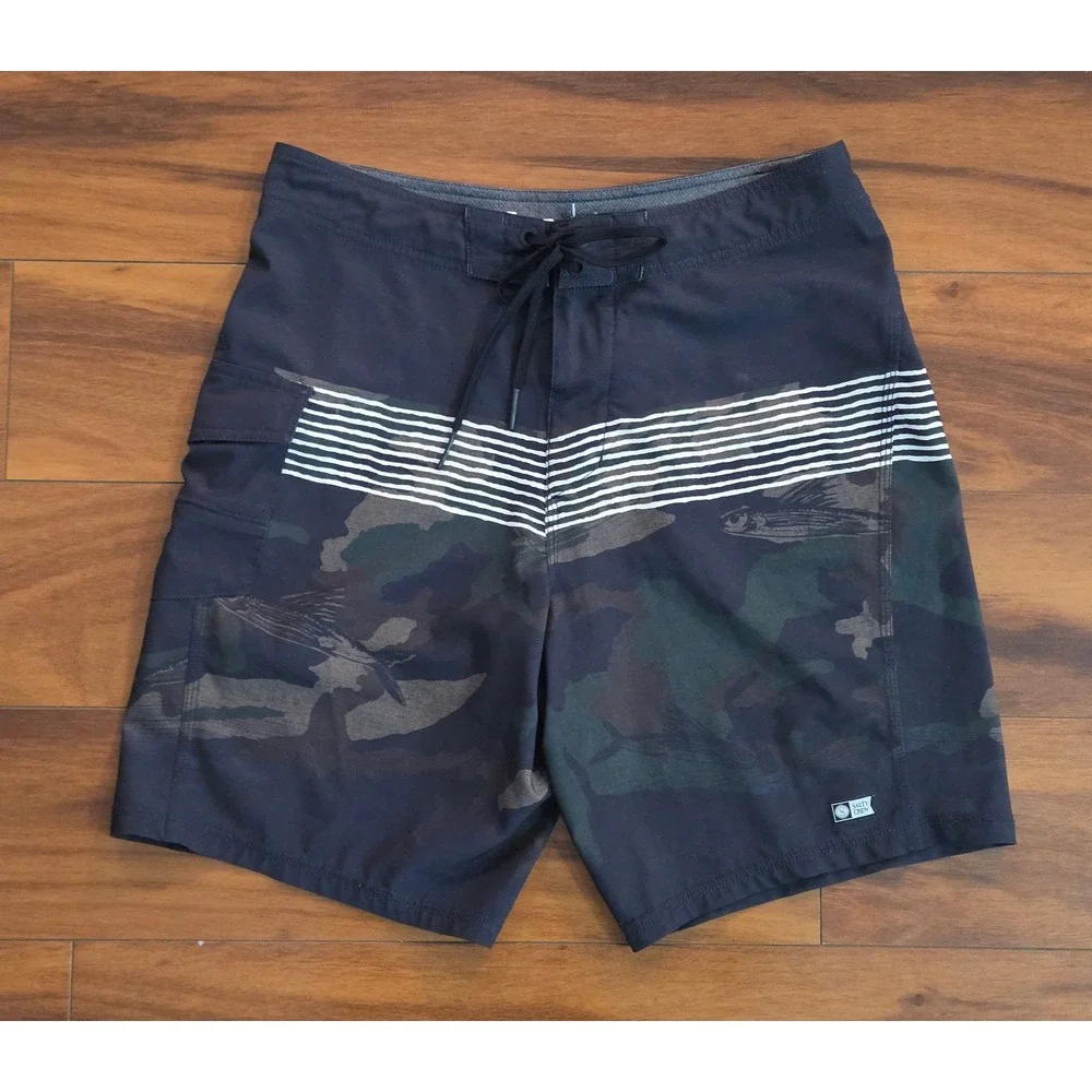 Salty Crew Mens Camo Quick Dry Board Shorts Size 30‎ Black Green Striped Repreve